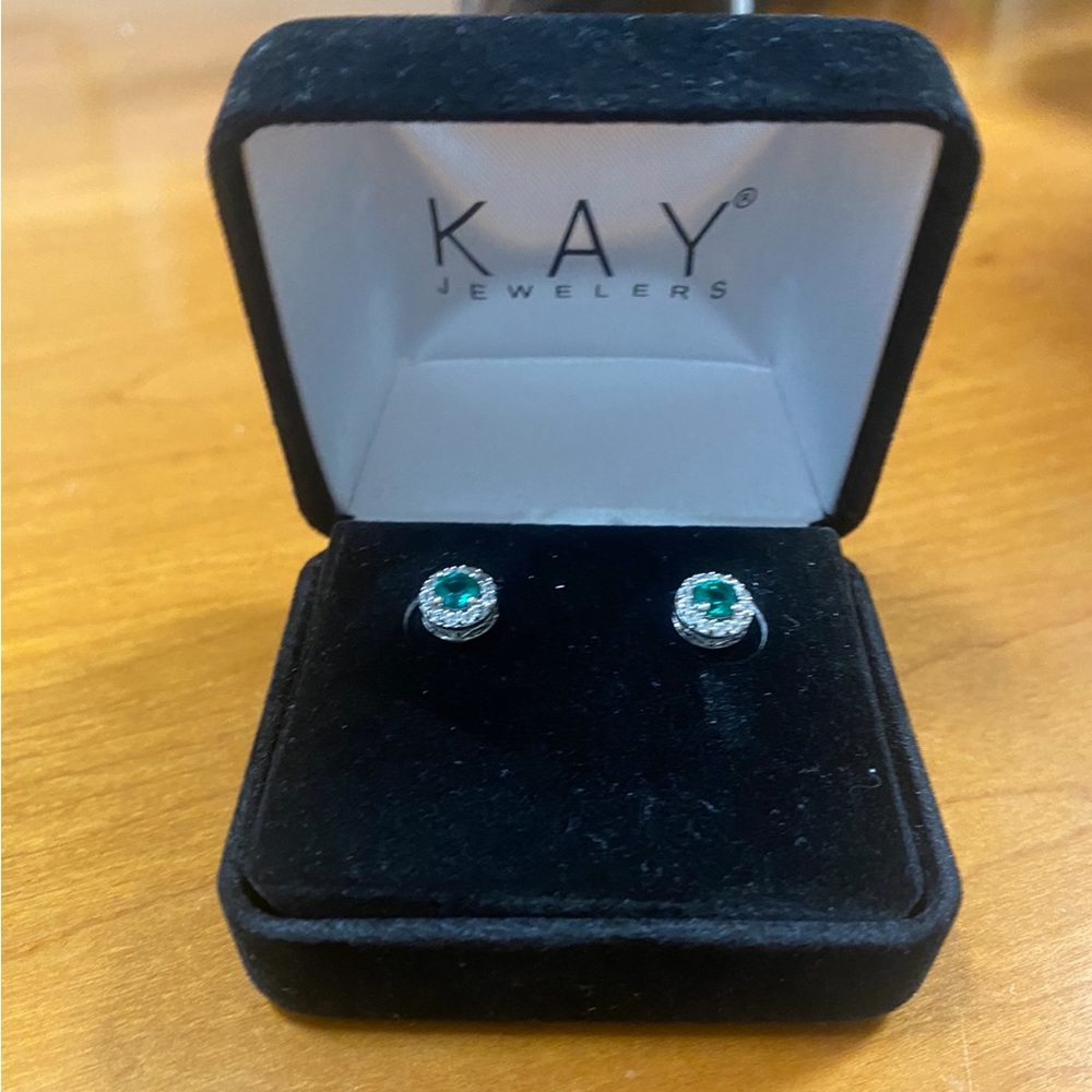Sterling silver emerald and diamond earrings